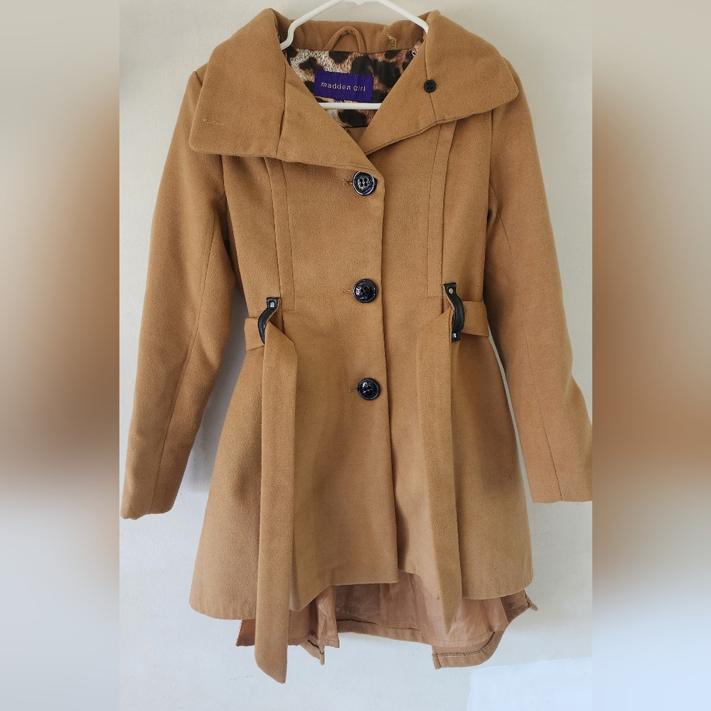 Madden Girl Button Down Pea Coat with collar and belt XS